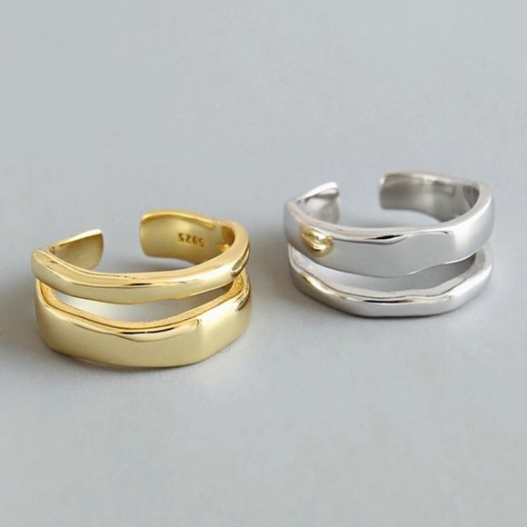 Jewelry - NEW Gold/Sterling Silver Wave Open Adjustable Ring